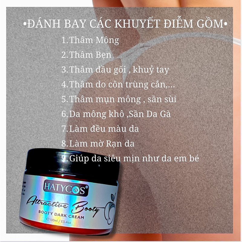 Kem Siêu Dưỡng Trắng Mông HATYCOS Duỡng ẫm Mờ Thâm mông Bẹn , Khuỷ tay và chân