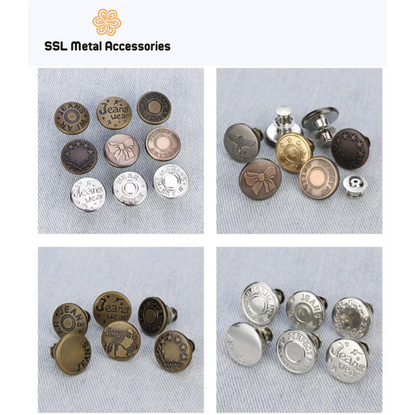 Set 2 nút gài quần jean, khuy cài bằng kim loại điều chỉnh thắt lưng cho quần jean  SM-SG01, 17mm