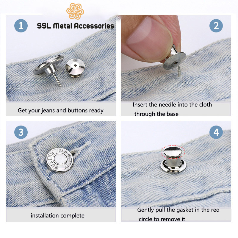 Set 2 nút gài quần jean, khuy cài bằng kim loại điều chỉnh thắt lưng cho quần jean  SM-SG01, 17mm