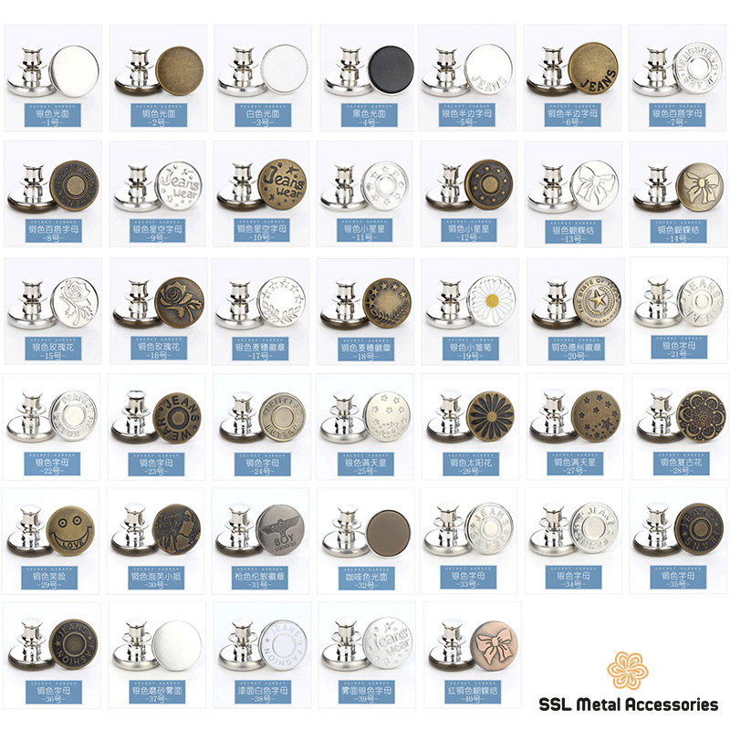 Set 2 nút gài quần jean, khuy cài bằng kim loại điều chỉnh thắt lưng cho quần jean  SM-SG01, 17mm