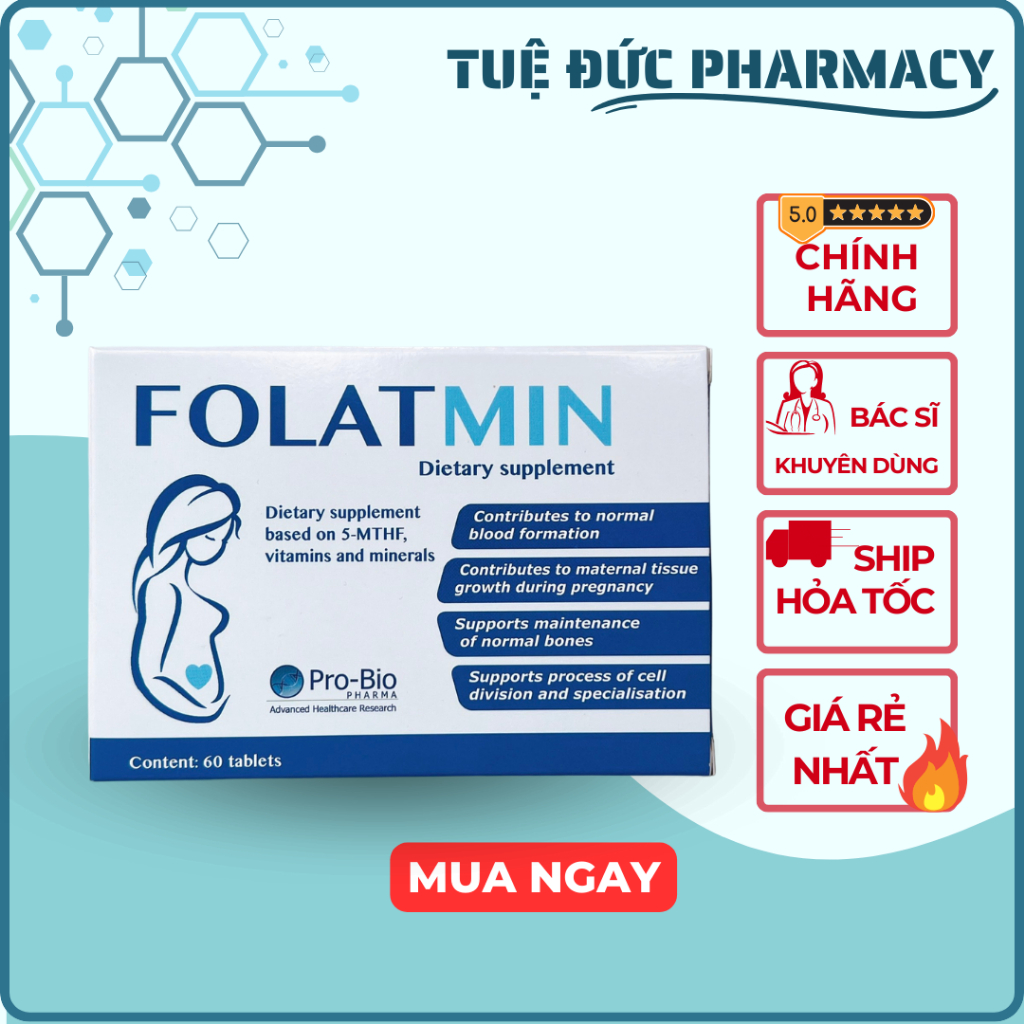 FOLATMIN - 5MTHF, Bổ sung dưỡng chất cho mẹ bầu và thai nhi, chống dị tật, lưu, sảy sớm