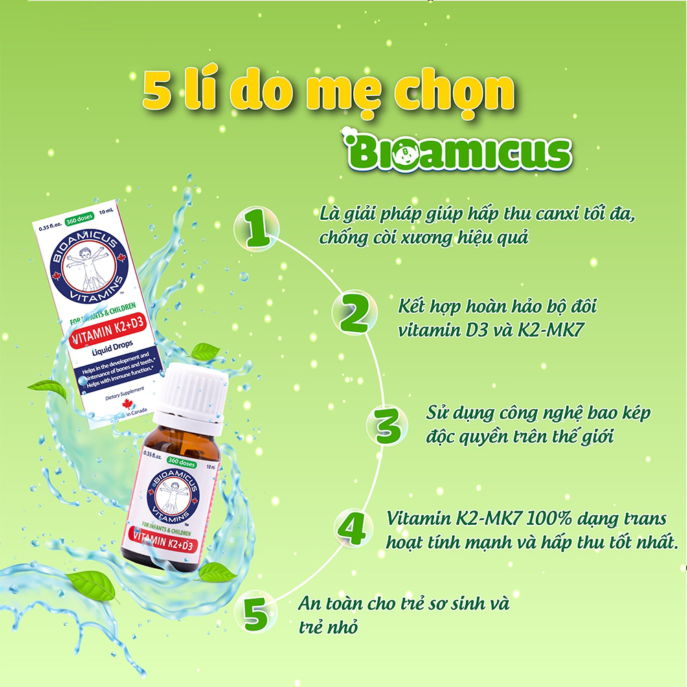 BioAmicus Vitamin D3K2 - Tăng Hấp Thu Canxi Hỗ Trợ Bé Tăng Chiều Cao (Hộp 10ml)
