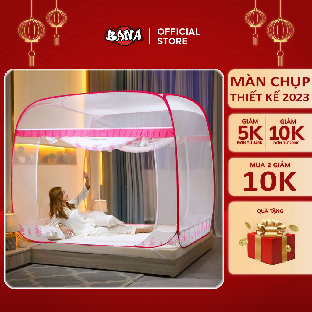Mùng Chụp Màn Chụp Tự Bung Đỉnh Rộng Đỉnh Vuông Khung Xếp Cao Cấp Người Lớn Mùng Ngủ Kích Thước 1m6x2m 1m8x2m