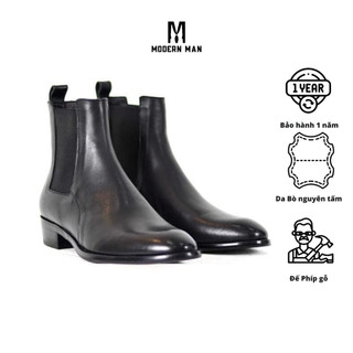 Giày Chelsea Boots  Da Bò Đế Gỗ Cao 4,5cm BH 12 Tháng