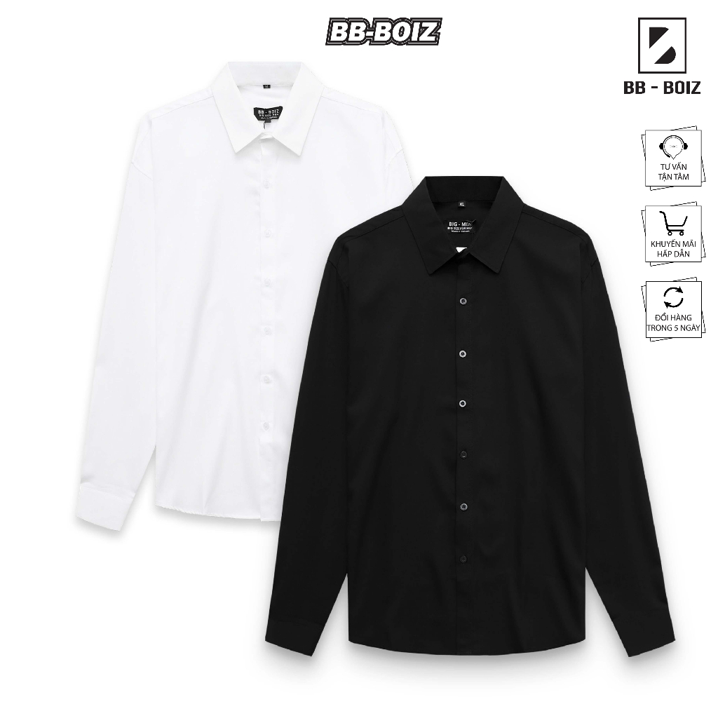 - Áo Sơ Mi Nam Tay Dài Chất Lụa Màu Trắng - Đen From 70kg - 140kg