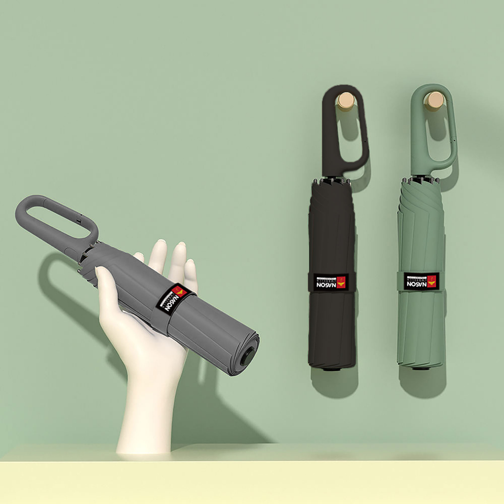 Ô đi mưa gấp 3 tay cầm móc treo độc đáo Carabiner Z, siêu tiện lợi Vải siêu chống thấm nước Tay cầm nhựa cao cấp