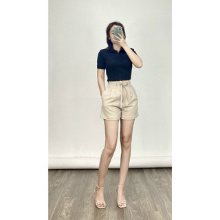 Áo croptop len cổ sơ mi