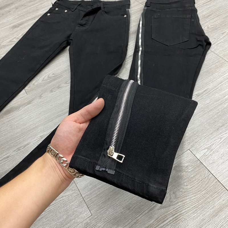 Quần jean khoá dọc đùi khoá dài 4 cúc,quần jean dsq2 khoá dọc đùi dài đen trơn đơn giản