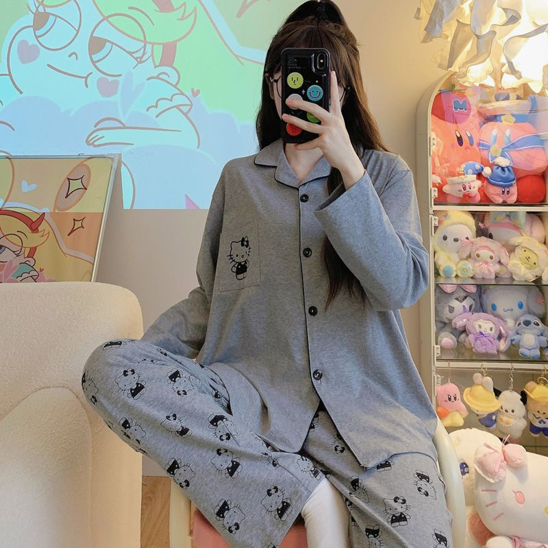 Bộ ngủ nữ pijama bộ mặc nhà tay dài in hình hello.kitty xinh xắn dễ thương BADAYO