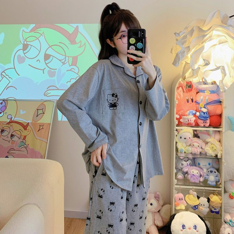 Bộ ngủ nữ pijama bộ mặc nhà tay dài in hình hello.kitty xinh xắn dễ thương BADAYO