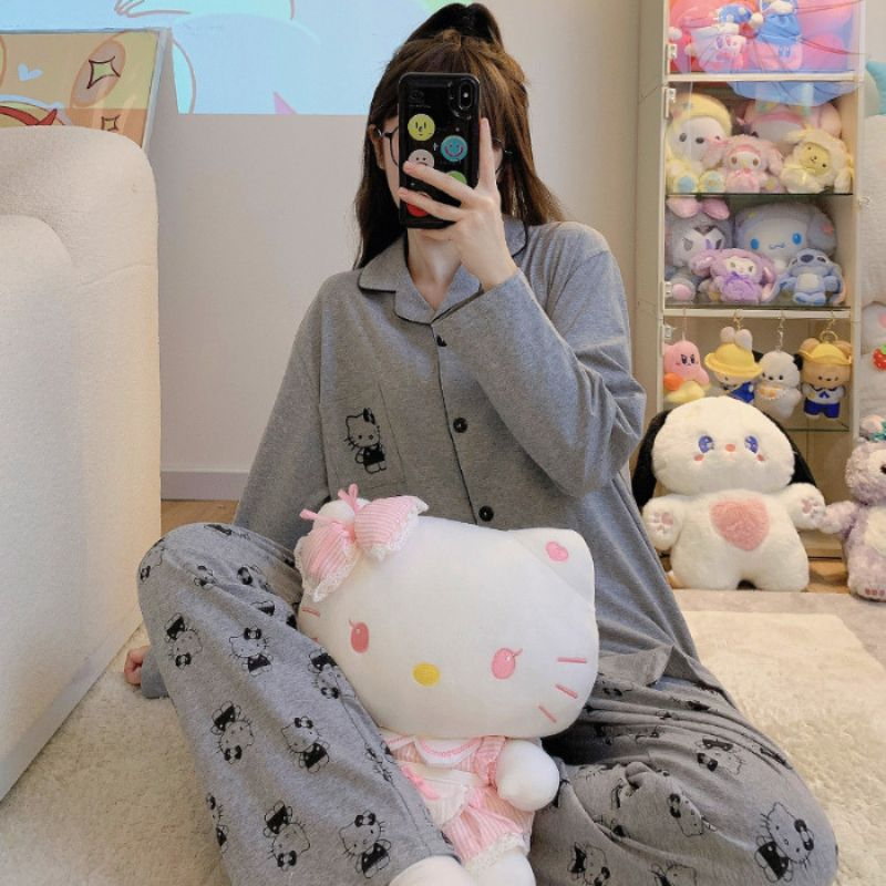 Bộ ngủ nữ pijama bộ mặc nhà tay dài in hình hello.kitty xinh xắn dễ thương BADAYO