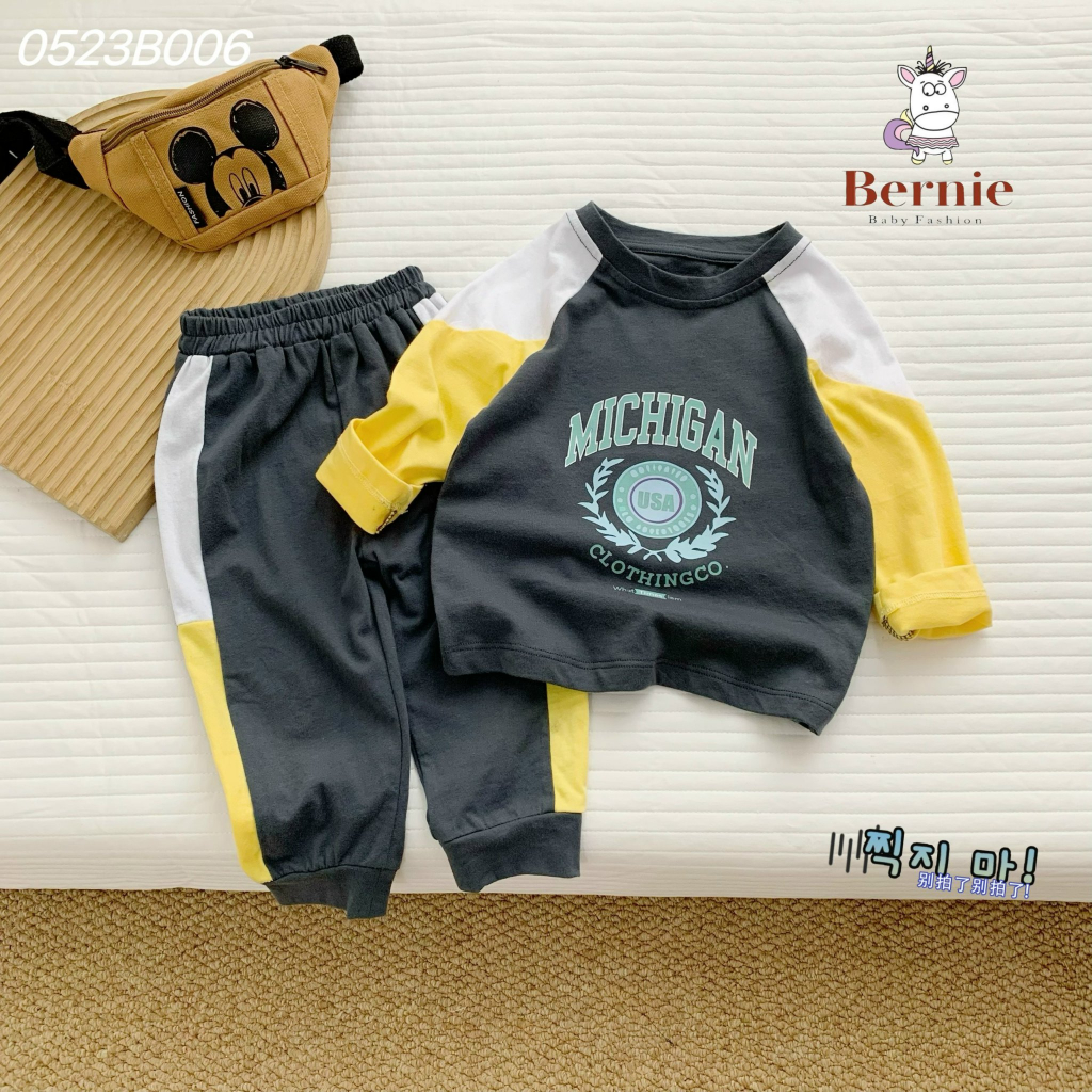 Bộ thu đông bé trai MICHIGAN Bernie - Bộ dài tay bé trai phối màu năng động cho bé 9-23kg- 0523B006