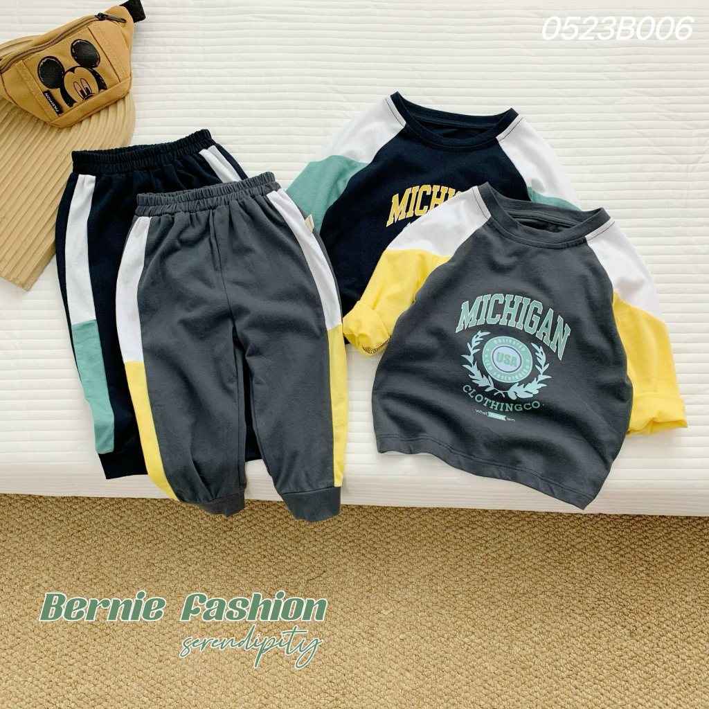 Bộ thu đông bé trai MICHIGAN Bernie - Bộ dài tay bé trai phối màu năng động cho bé 9-23kg- 0523B006