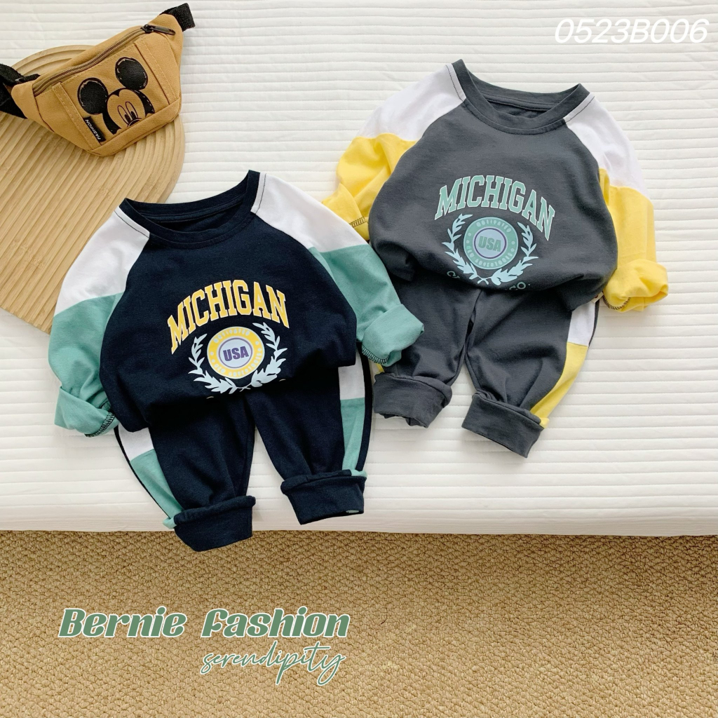 Bộ thu đông bé trai MICHIGAN Bernie - Bộ dài tay bé trai phối màu năng động cho bé 9-23kg- 0523B006