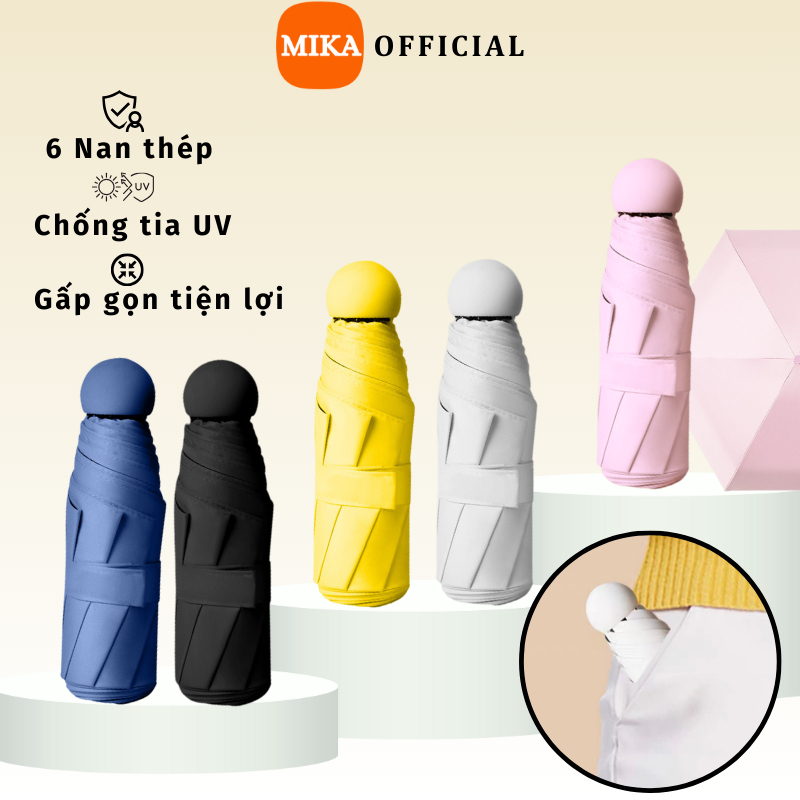 Ô Che Mưa Mika Gấp Gọn Đi Nắng Nan Thép Chắc Chắn Không Gỉ Nhỏ Gọn Bỏ Túi Tiện Lợi