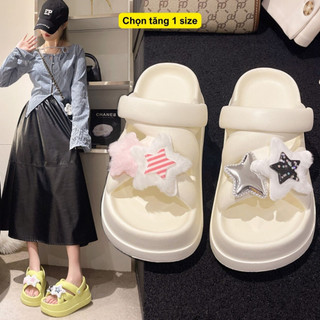 Dép bánh mì độn đế 6cm quai chéo bản Ngôi Sao, dép quai chéo nữ Chọn tăng 1 size