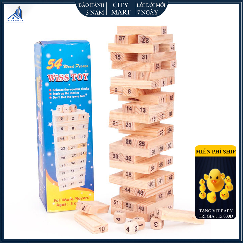 Đồ chơi trẻ em, Bộ đồ chơi rút gỗ Trò chơi trí tuệ 54 thanh, kèm 4 con súc sắc.