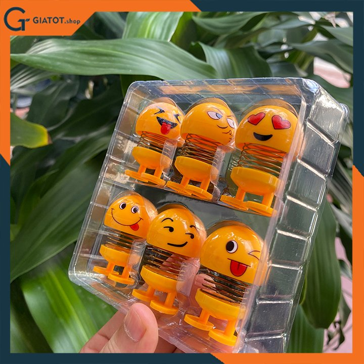 Hộp 6 con thú nhún emoji lò xo mini , sét 6 con thú nhún lò xo cute, có biểu cảm ngộ nghĩnh vui nhộn