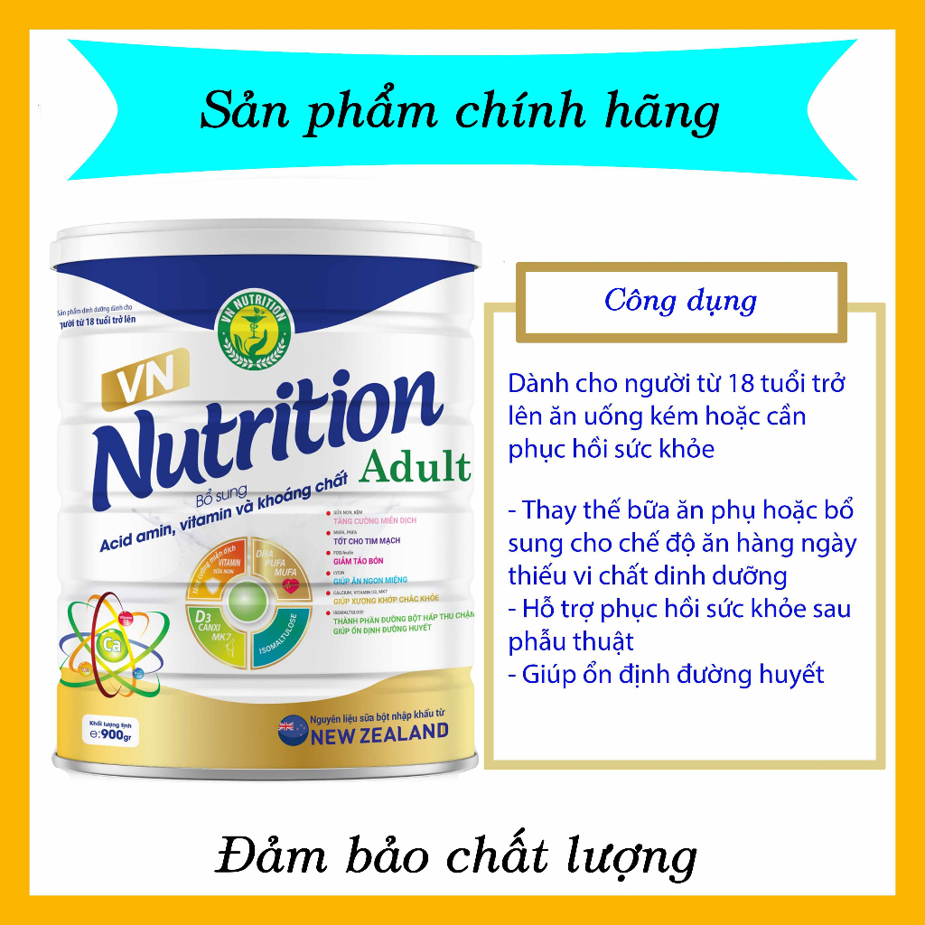 VN Nutrition Adult lon 900g - Bổ sung dinh dưỡng cho người trên 18 tuổi