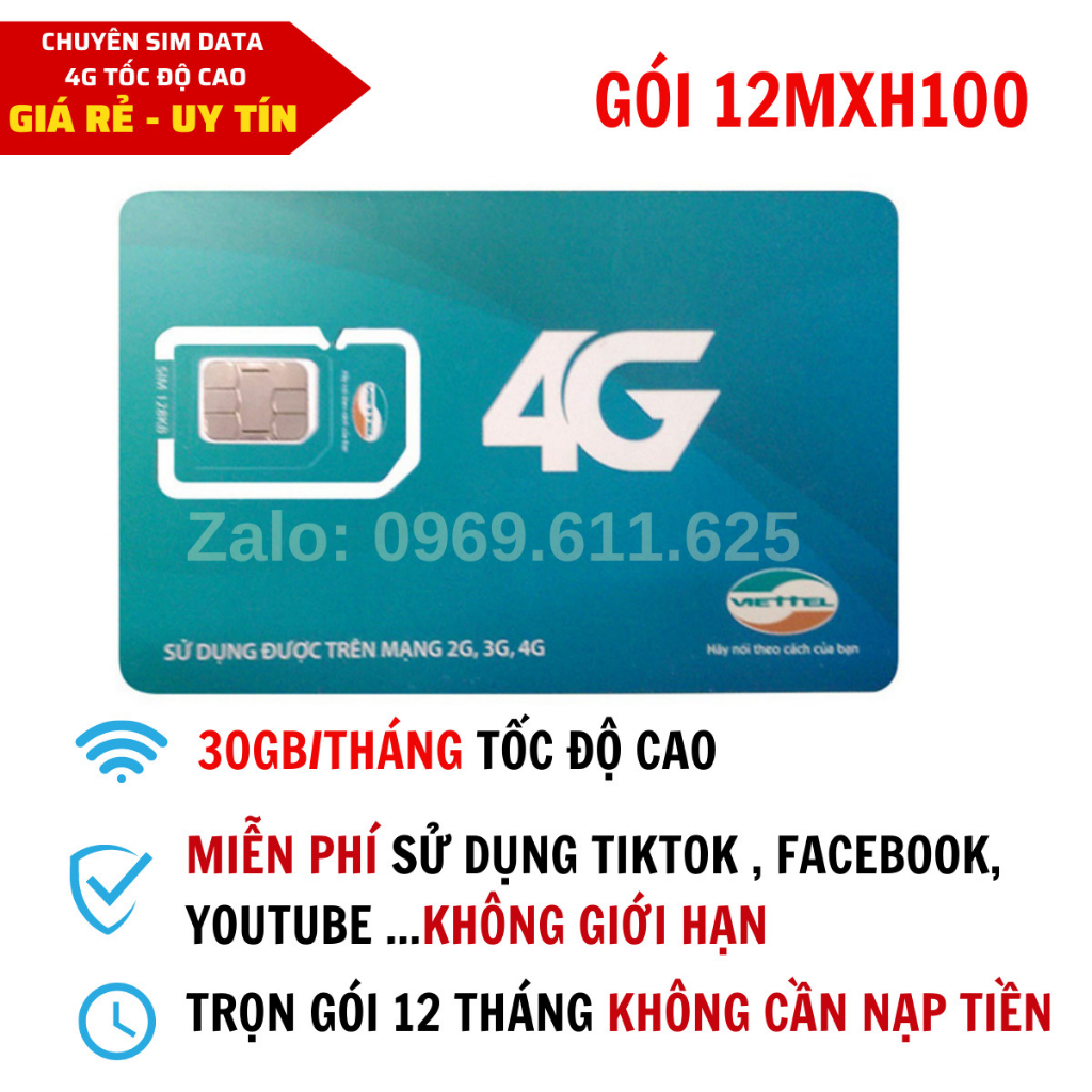 Sim 4G Viettel Gói 12umax70 12MXH100 12V90B Tặng Data Vô Mạng Không Giới Hạn, Sim Max Băng Thông