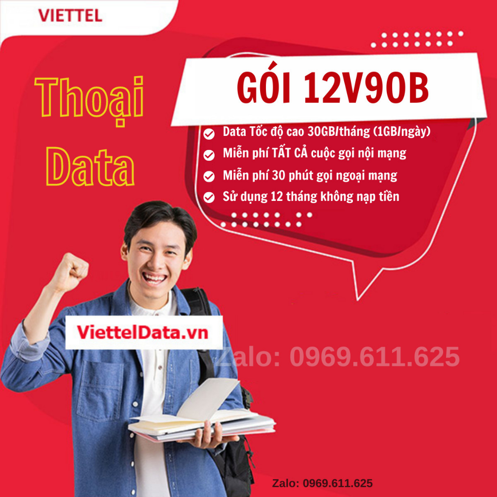 Sim 4G Viettel Gói 12umax70 12MXH100 12V90B Tặng Data Vô Mạng Không Giới Hạn, Sim Max Băng Thông