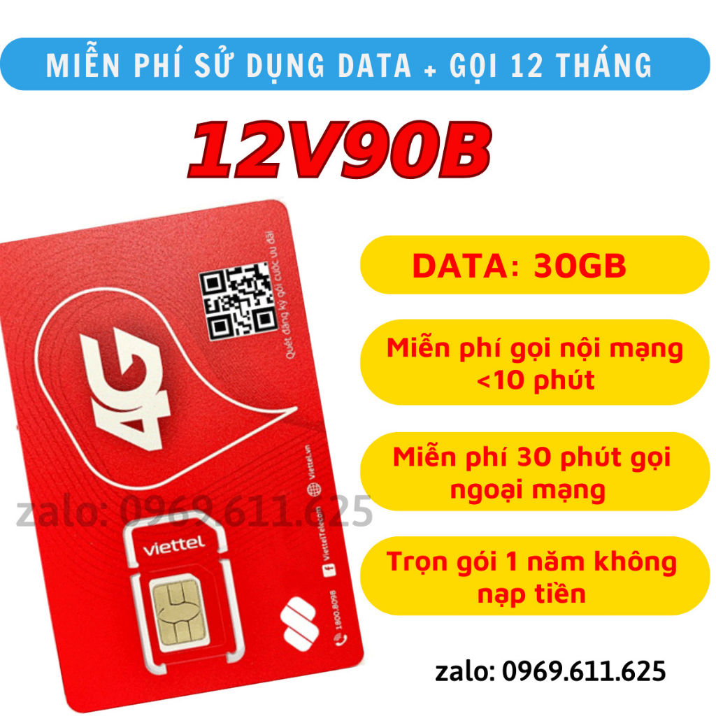 Sim 4G Viettel Gói 12umax70 12MXH100 12V90B Tặng Data Vô Mạng Không Giới Hạn, Sim Max Băng Thông