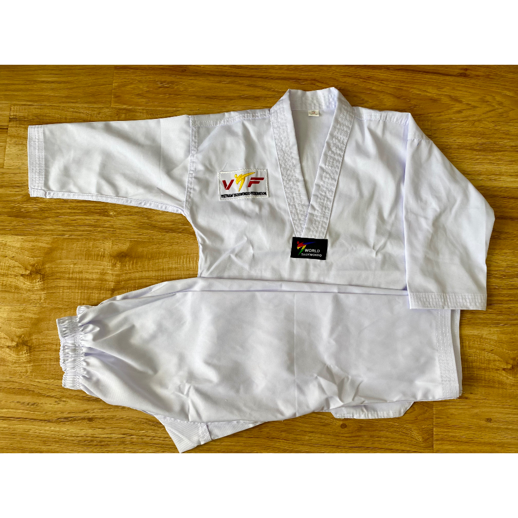 Võ Phục Taekwondo vãi KAKI êm mềm mát chuẩn FOM đủ size người mặc có bán sỉ cho HLV và giao Hỏa Tốc SG