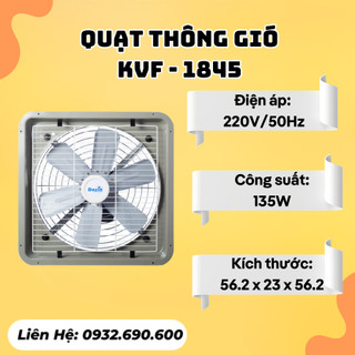 Quạt thông gió đổi chiều công nghiệp kvf-1845 cánh nhôm motor lõi dây đồng công suất 135w-147w
