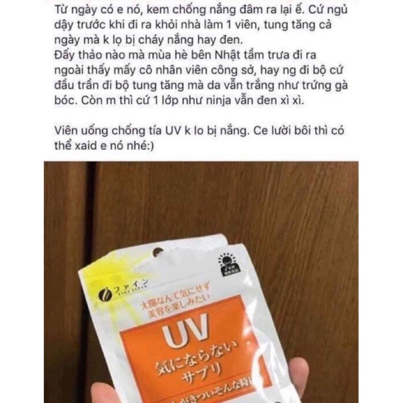 Viên uống chống nắng UV Care Plus Fine Japan gói 30 viên Nhật Bản