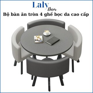 Bộ bàn ăn tròn cao cấp gỗ tự nhiên kèm 4 ghế da - Bộ bàn ghế ăn cơm cao cấp - bộ bàn 4 ghế ngồi ăn cơm