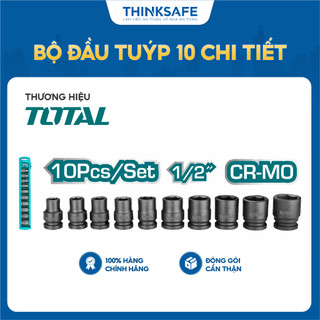 Bộ 10 đầu tuýp lục giác ngắn Impact DR TOTAL THISTD12101, đầu khẩu 1/2 inch dài 38mm nhiều kích cỡ chất liệu thép CrMo