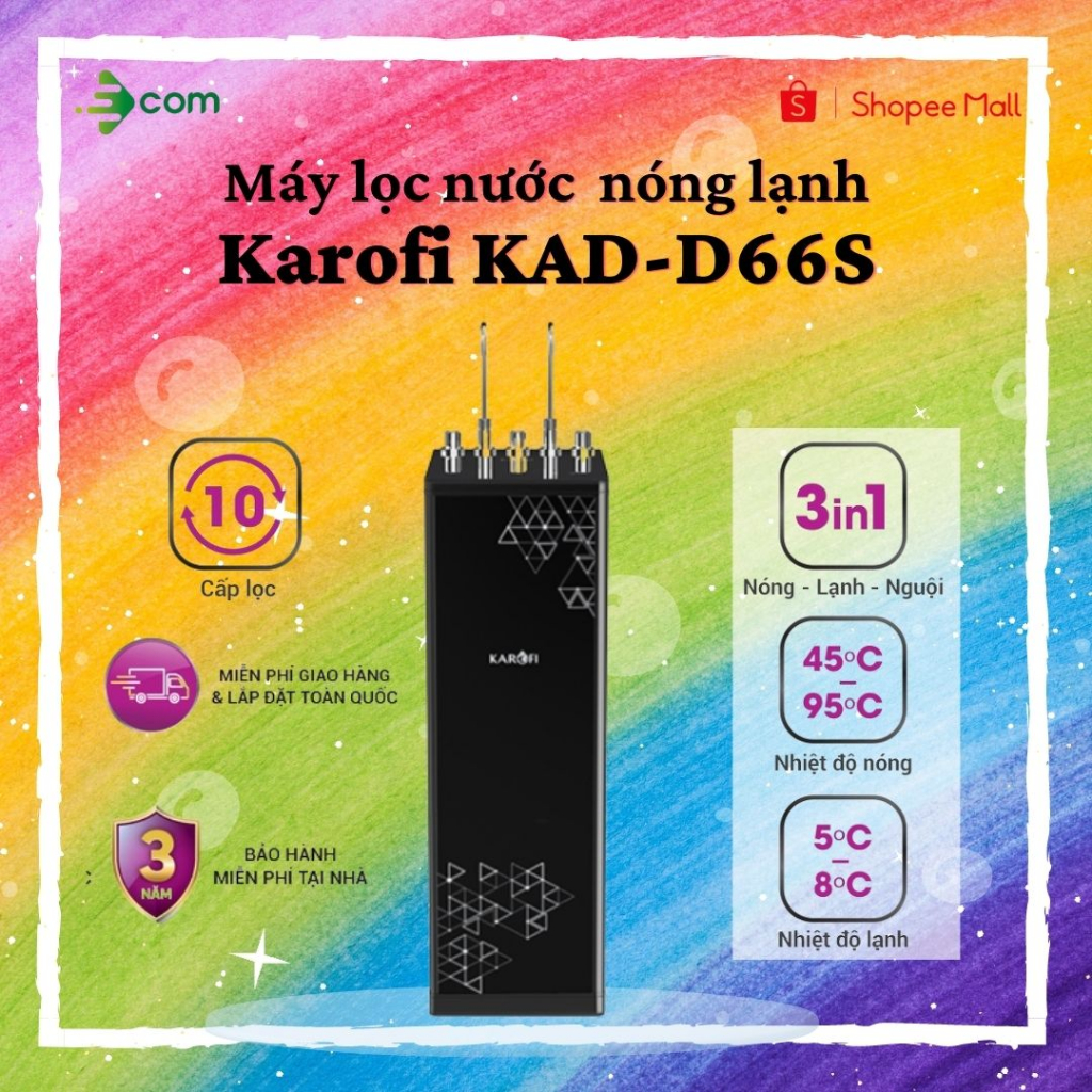 Máy lọc nước nóng lạnh Karofi KAD-D66S - 11 cấp lọc Hydrogen, hàng chính hãng.