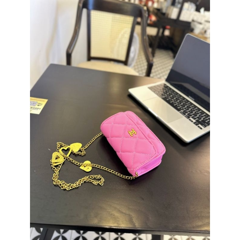Túi mini classic kèm xích charm tim 3 màu cưng quá ạ 14cm