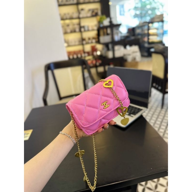 Túi mini classic kèm xích charm tim 3 màu cưng quá ạ 14cm