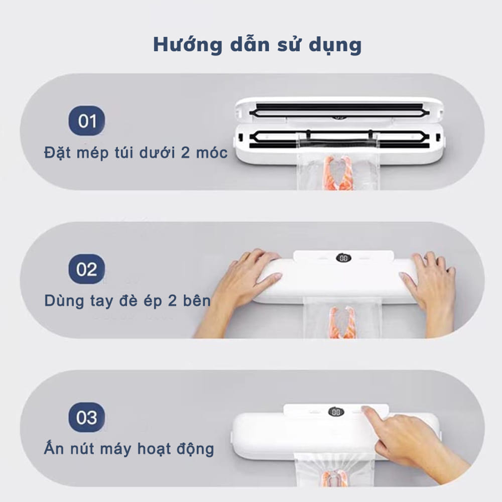 Máy Hút Chân Không Thực Phẩm Melli Máy Hàn Miệng Túi Bảo Quản Thực Phẩm Gia Đình Mini Công Suất 90W Kèm Túi Zip