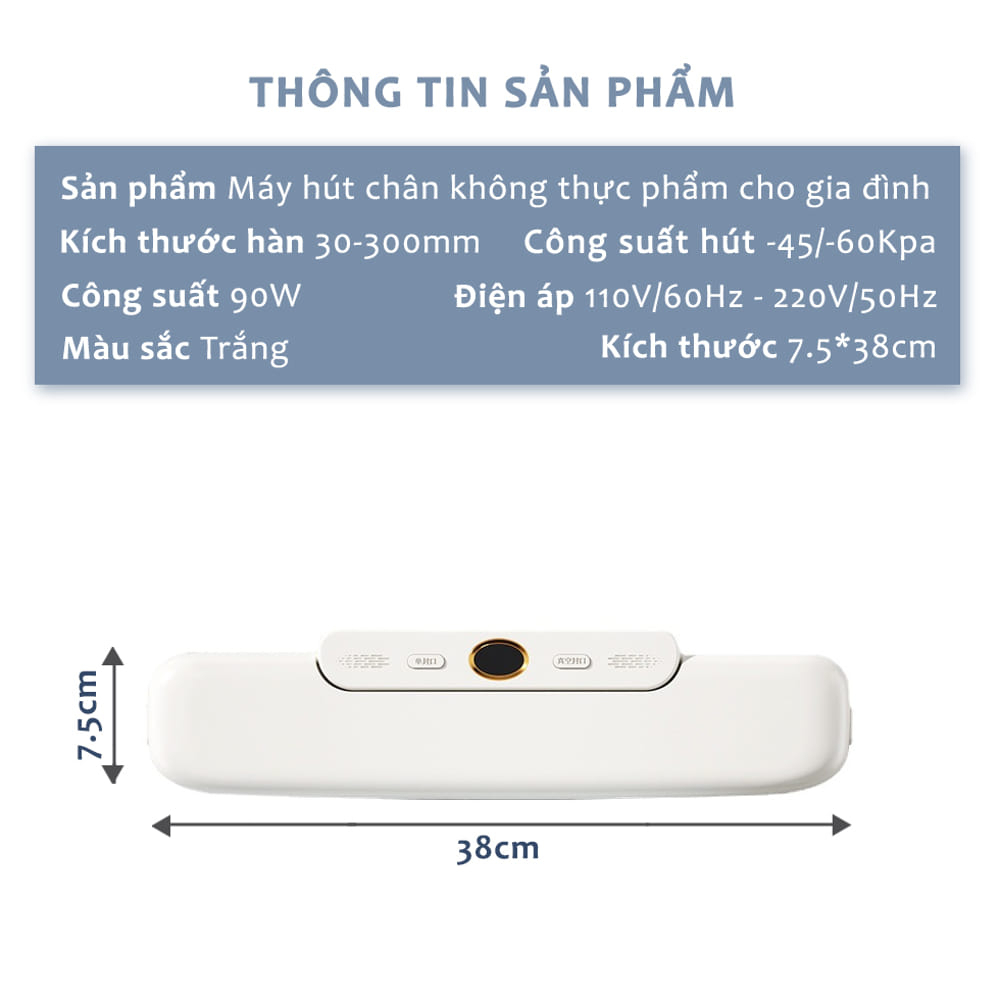 Máy Hút Chân Không Thực Phẩm Melli Máy Hàn Miệng Túi Bảo Quản Thực Phẩm Gia Đình Mini Công Suất 90W Kèm Túi Zip