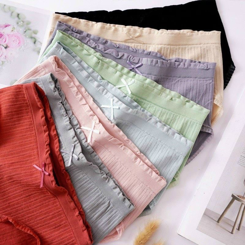 Quần Lót Nữ Dệt Kim Cotton 100% kháng khuẩn thoáng mát đính nơ xinh tôn vòng 3 z182