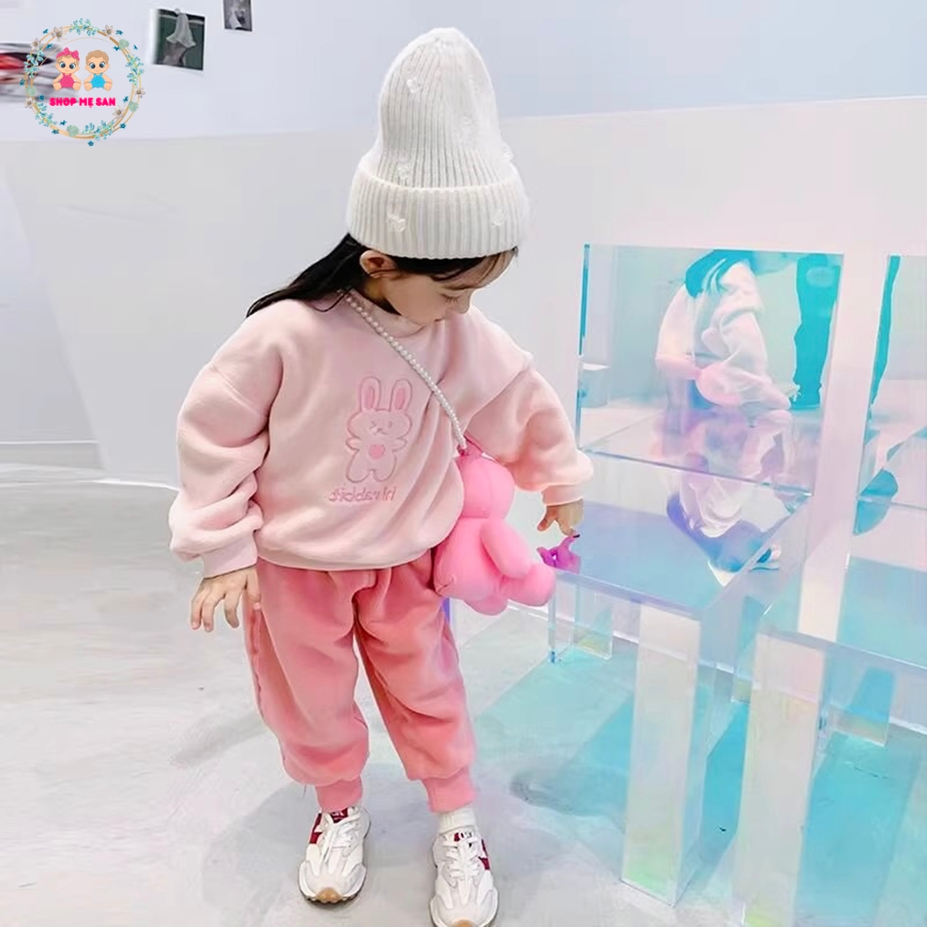 Bộ Thu Đông Bé Gái, Bộ Dài Tay Bé Gái Chất Liệu Vải Zip Lông 2 Mặt Mềm Mịn Đẹp, Kiểu Dáng Dễ Thương