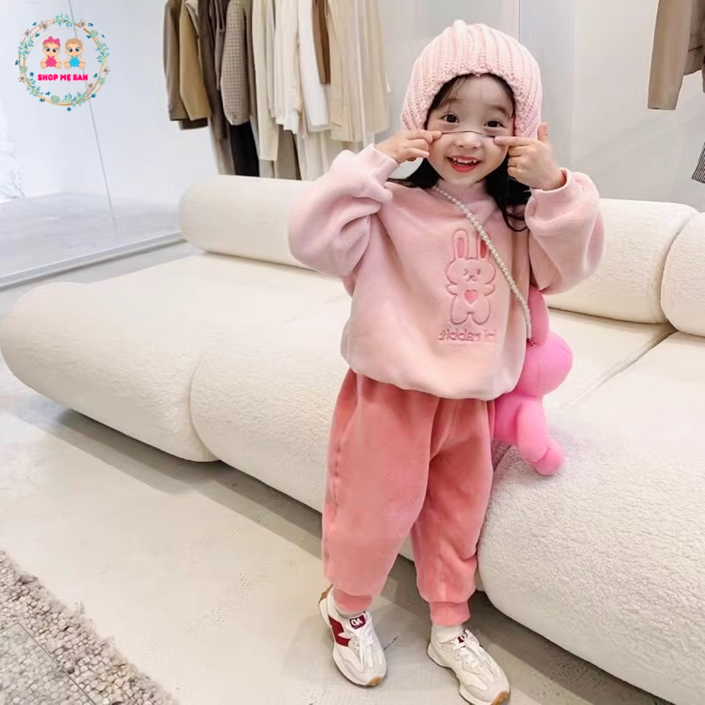 Bộ Thu Đông Bé Gái, Bộ Dài Tay Bé Gái Chất Liệu Vải Zip Lông 2 Mặt Mềm Mịn Đẹp, Kiểu Dáng Dễ Thương