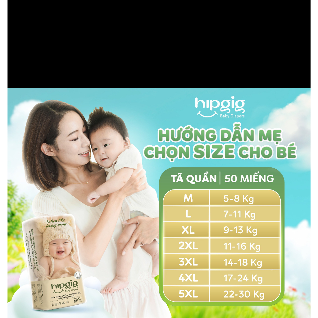 BỈm quần Hipgig bao bì - hàng chính hãng công ty siêu thấm bịch 50 miếng M/L/XL/2XL/3XL/4XL/5XL