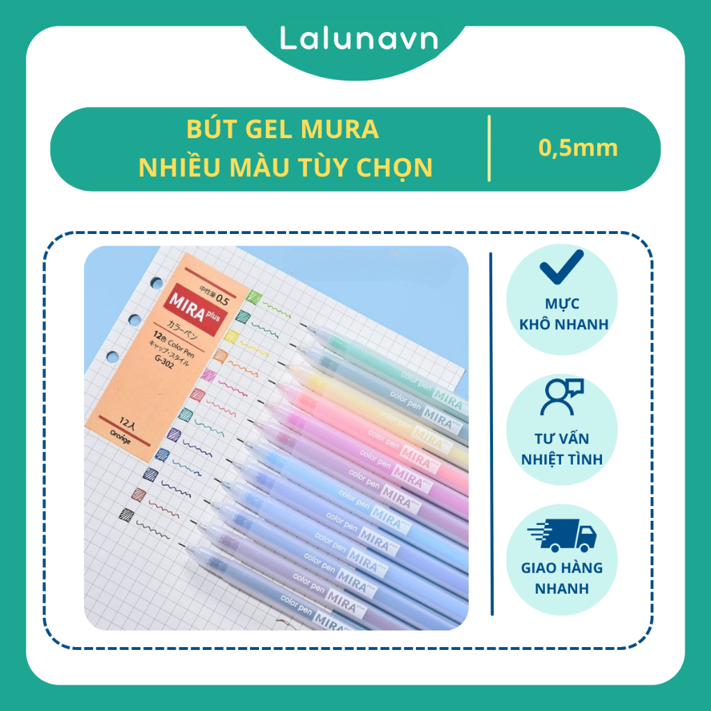 Bút gel MURA ngòi 0.5mm nhiều màu tùy chọn cho học sinh Lalunavn- A24