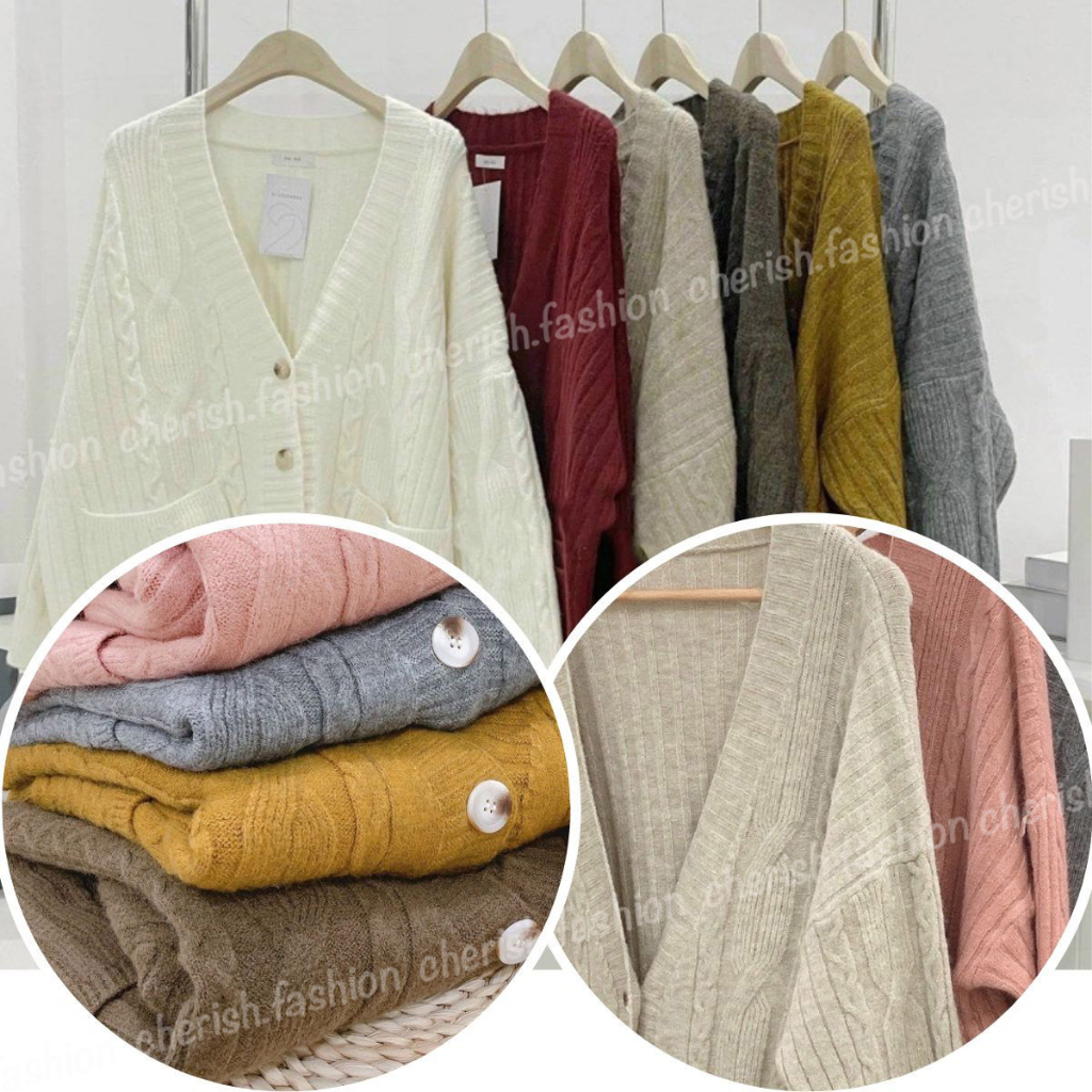 Áo cardigan len thừng dáng dài CHERISH, áo khoác len form rộng hàng QCCC CD12