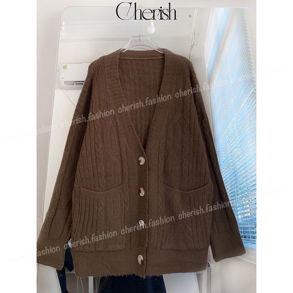 Áo cardigan len thừng dáng dài CHERISH, áo khoác len form rộng hàng QCCC CD12