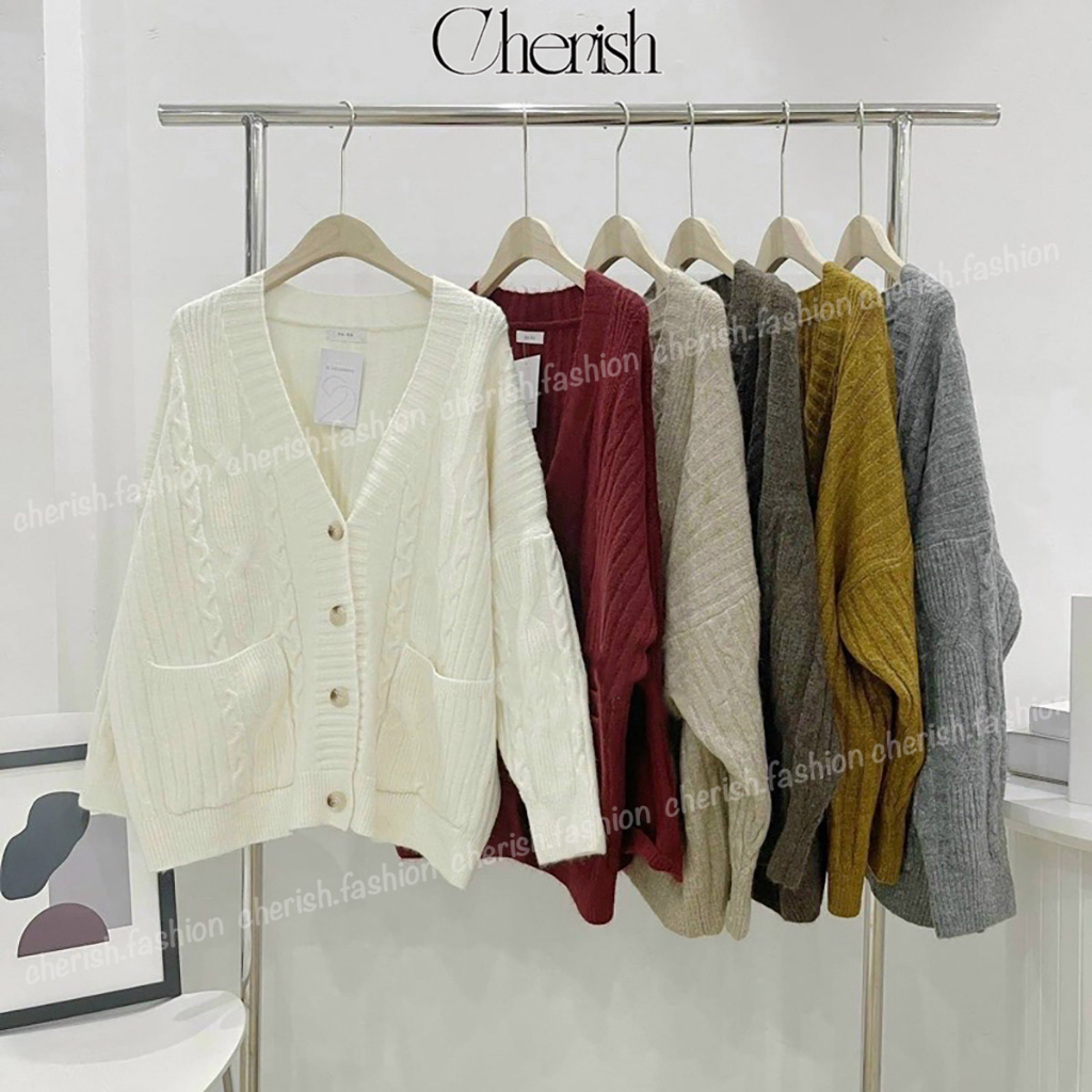 Áo cardigan len thừng dáng dài CHERISH, áo khoác len form rộng hàng QCCC CD12