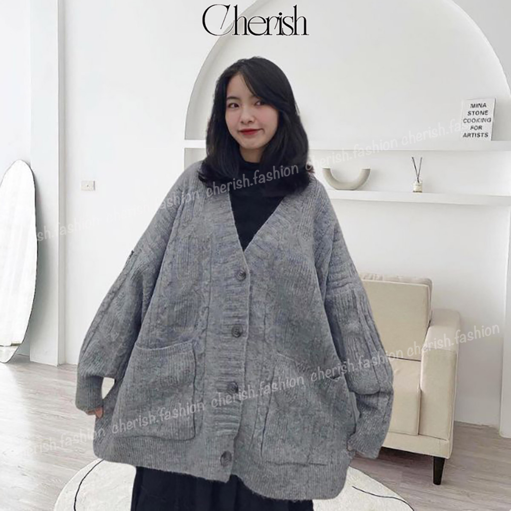 Áo cardigan len thừng dáng dài CHERISH, áo khoác len form rộng hàng QCCC CD12