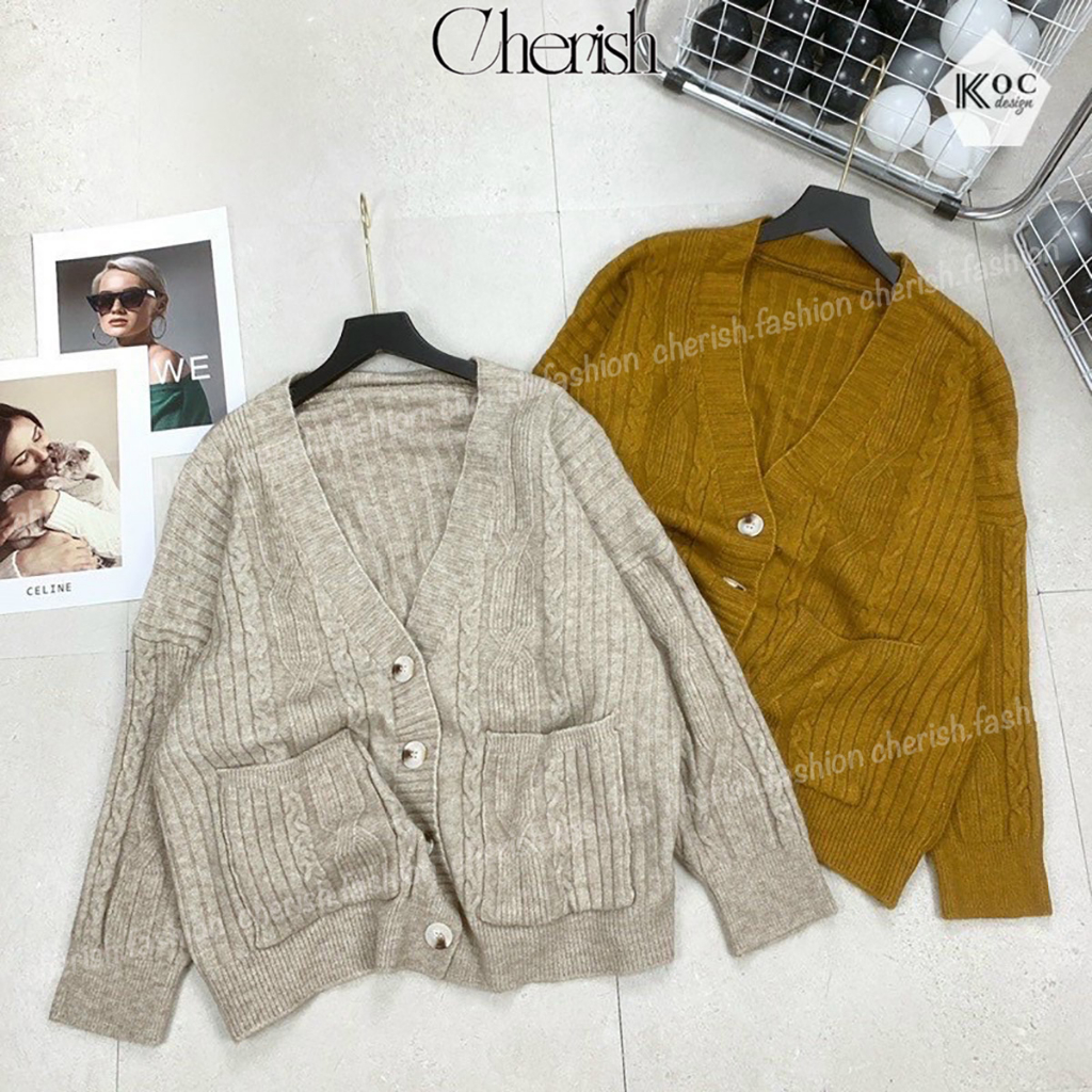 Áo cardigan len thừng dáng dài CHERISH, áo khoác len form rộng hàng QCCC CD12