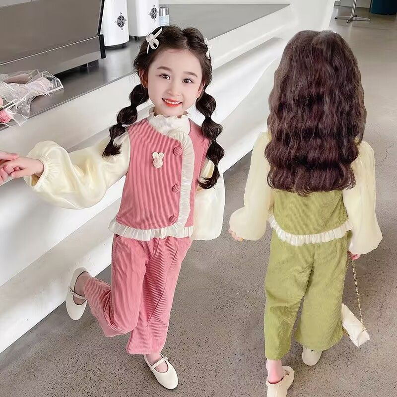 Bộ Quần Áo Thu Đông Dài Tay Chất Nỉ Da Cá Cao Cấp Dày Ấm Tay Bèo Dễ Thương Cho Bé Gái Trẻ Em Size Nhí Đại