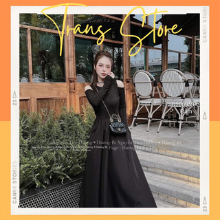 Đầm khoét vai tay dài dáng xoè hàng QC!