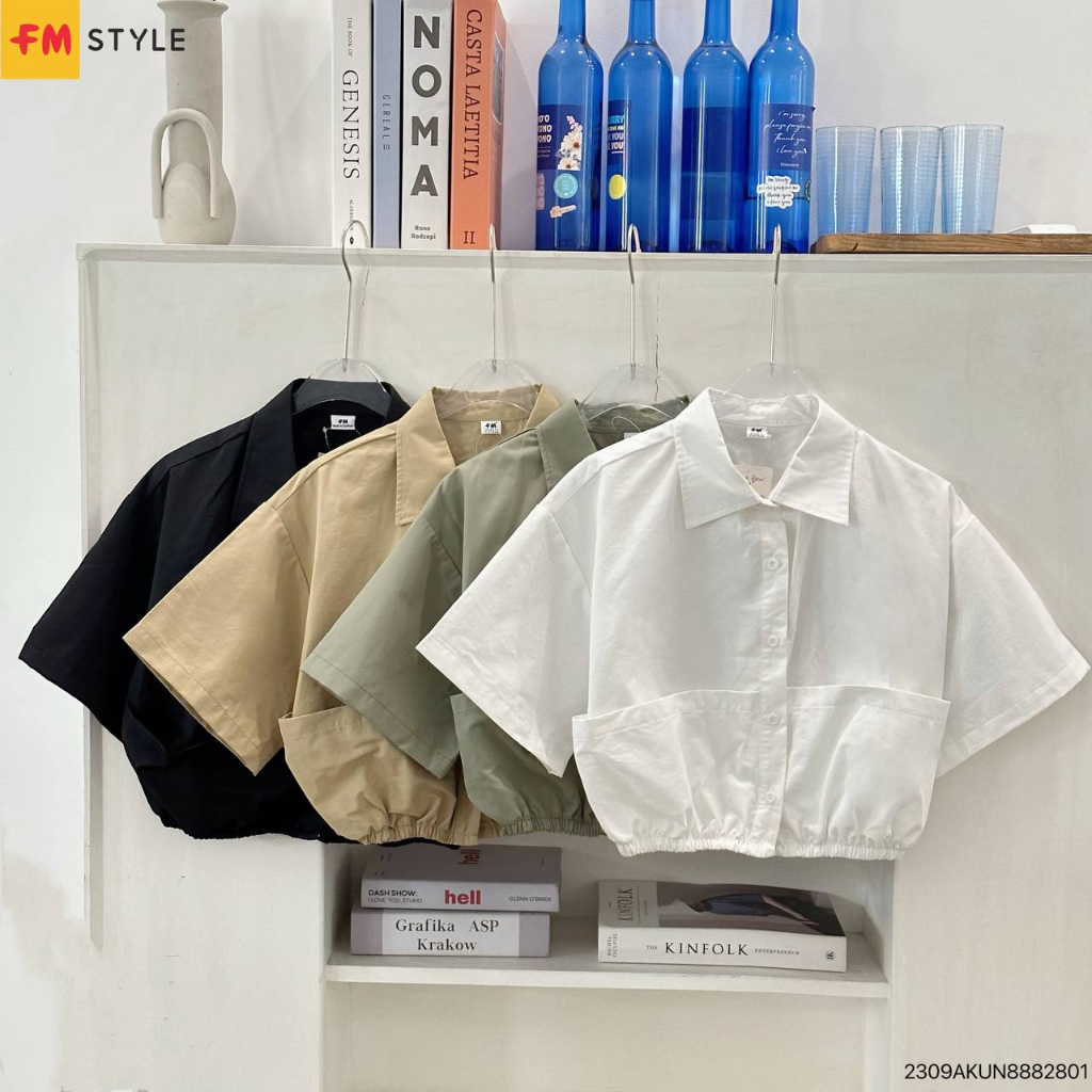 Áo kiểu tay ngắn nữ FMSTYLE cổ sơ mi có rút eo cách điệu chất Cotton cao cấp đi học đi chơi chụp ảnh 23080833