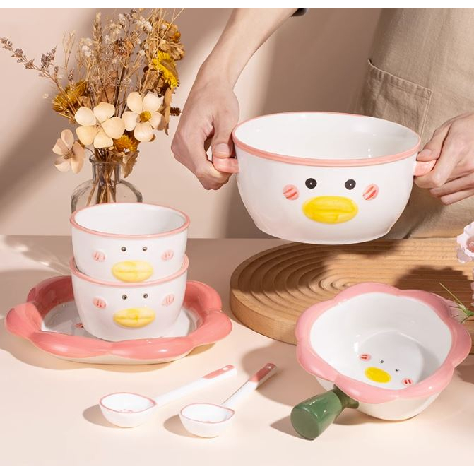 Bộ bát cơm cho bé dễ thương bằng gốm sứ, bộ bát súp hoa hướng dương